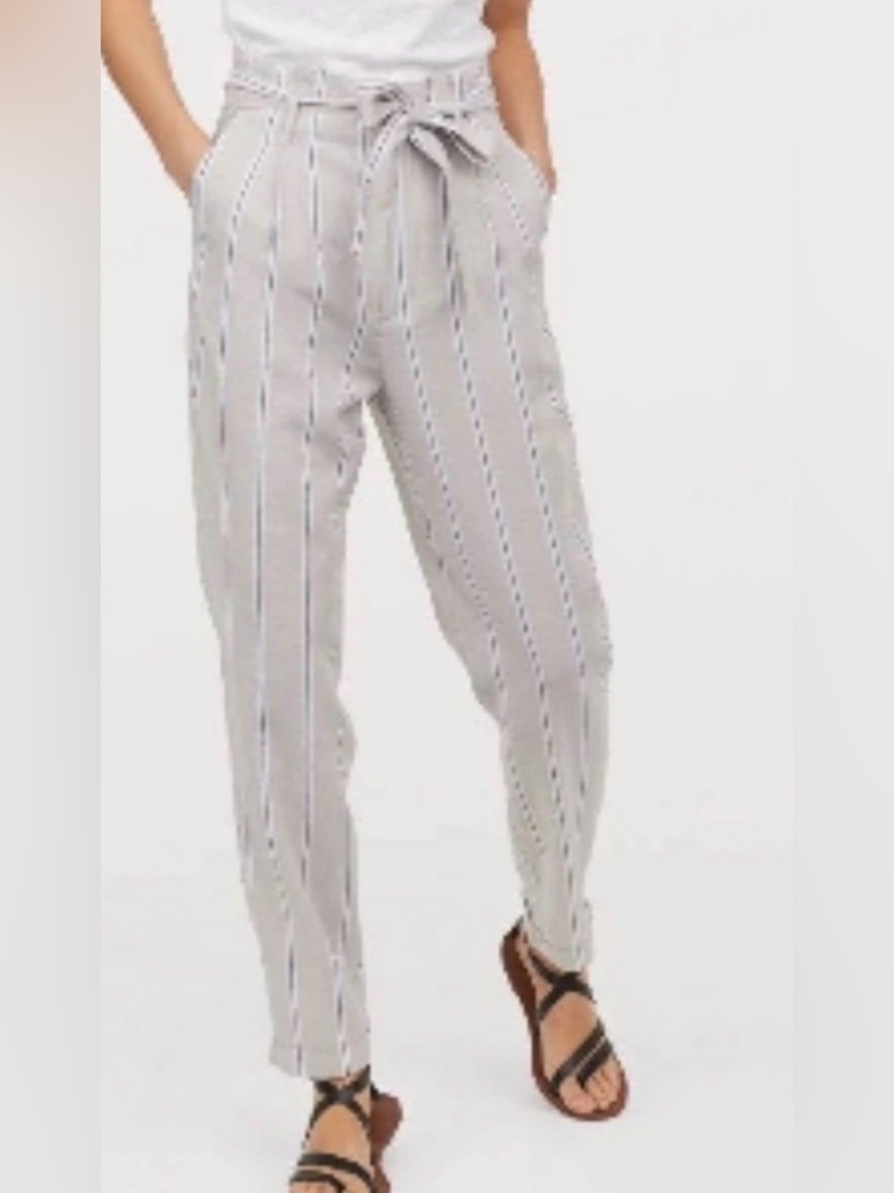 NWT H&M Striped Paperbag Waist Trousers - Tan and White
